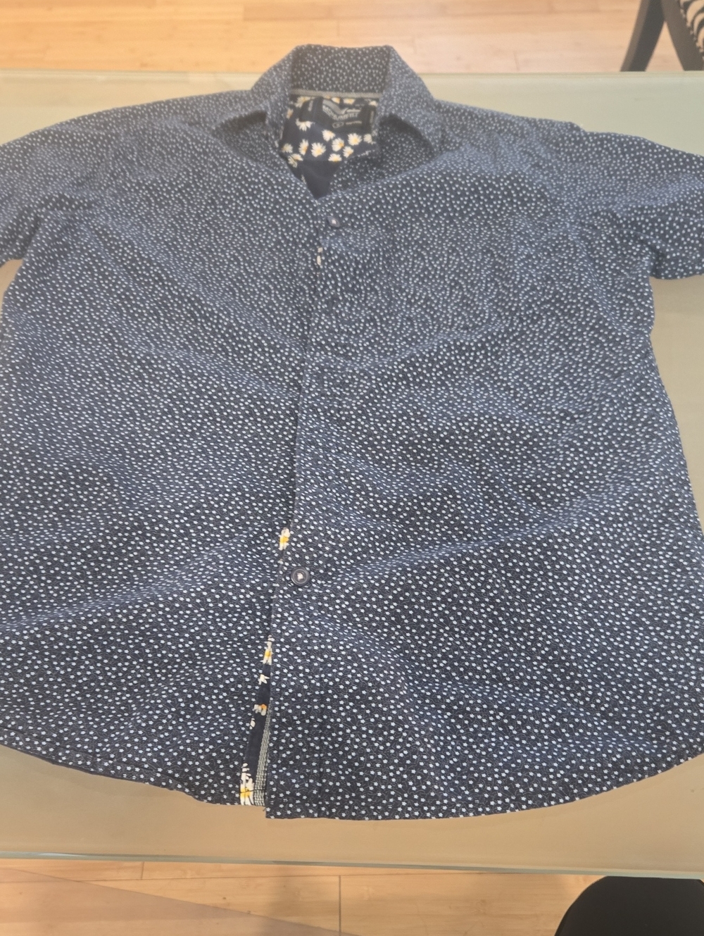 Men's Navy Micro Dot Short-Sleeve Button-Down Shirt